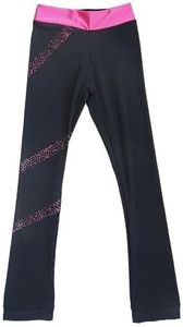 Ice Figure Skating Pants Girls Practice Over Boots Pants Thin Fleece Tights Trousers Rhinestones Child Skate Leggings, Pink, 10-12 Years