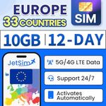 New Europe SIM Card (12 Days) | 10GB 5G/4G LTE High-Speed Data | Use in 33 EU Countries France, Italy, Portugal, Spain, Turkey, UK, Ireland | Prepaid Data SIM for Europe Travel