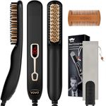 VOVO Beard Straightener Comb Upgrade Professional 2 in 1 Men's Beard Straightening Heated Hair Straightening Brush Portable Anti-Burn 6 Temperature Adjustable with LED Display for Home and Travel