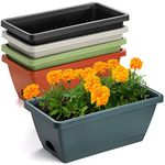 Hedume 5 Pack 14 Inches Flower Window Box, Plastic Vegetable Planters Indoor Outdoor, Plastic Flower Box Planter for Windowsill, Patio, Garden, Home Décor, Porch (5 Colors)