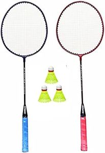 FITNACE Badminton Racket Single Shaft 2 PC with Free 3 Shuttle Corks, Steel Badminton Racquet Players Choice Made in India