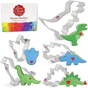 Dinosaur Cookie Cutters 5-Pc Set Made in USA by Ann Clark, Triceratops, Stegosaurus, T-Rex, Brontosaurus, Dino Footprint