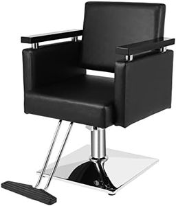 OmySalon Hydraulic Styling Chair for Hair Salon, Modern Hairdressing Barber Chair w/Square Base & Footrest, 360 Degrees Swivel, Beauty Spa Equipment (Black)