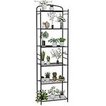 HOME BI Bathroom Shelving Unit, 6-Tier Tower Rack Durable Shelves, Metal Industrial Shelves, Freestanding Storage Organizer, Bathroom Storage Unit for Kitchen, Living Room, Laundry (Black)