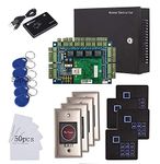 4 Doors Security Access Control Systems with RFID Keypad Reader+Infrared Exit Button+Metal Case 110V-240V Power Box+USB Enroll Reader+RFID Cards/Key Fobs TCP/IP Based Phone APP remotely Open Door