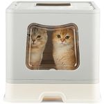 Vealind Extra Large Cat Litter Box with Lid for Big Cats or Kitten Foldable Litter Box with Scoop for Multi Cats, Sifting Kitty Litter Box with Top Entry(XL)