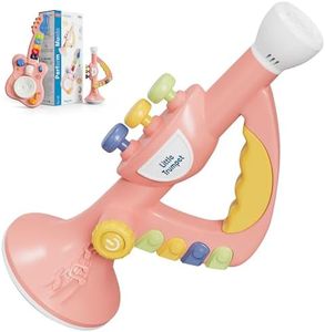 DOLPH HUG 2026 Toddler Montessori Musical Instruments Toys with Trumpet and Guitar for Kids Baby, Birthday, Preschool Learning Musical Toy Set for Children Boys Girls Ages 2 3 4 5 Pink