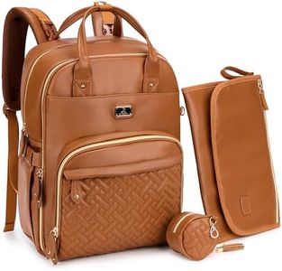 Dikaslon Leather Diaper Bag Backpack with Portable Changing Pad, Pacifier Case and Stroller Straps, Large Unisex Baby Bags for Boys Girls, Multipurpose Travel Back Pack for Moms Dads, Dark Brown