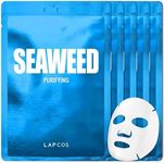 LAPCOS Seaweed Sheet Mask, Daily Face Mask with Hyaluronic Acid to Smooth and Purify Skin, Korean Beauty Favorite, 5-Pack