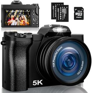 5K Digital Camera, 48MP WiFi Vlogging Camera with 32G SD Card, 3.5" Compact Digital Camera with 16X Digital Zoom,2 Batteries, UV Filter & Mode Dial, Youtube Cameras for Boys, Girls, Beginners