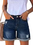 luvamia Women's Casual Ripped Denim Shorts High Rise Summer Destoryed Jeans Shorts Darkness Blue Size X-Large