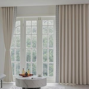VisionaryHomeDesign Cotton Linen Blend Curtain Panels with Trim Design, Pinch Pleat Curtains, Blackout Curtains for Sliding Patio Doors Bedroom (52W x 108L) 2Panels