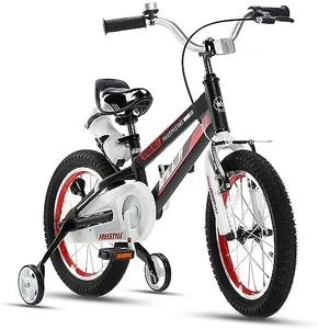 RoyalBaby Space No. 1 Freestyle 16" Kids Bicycle Bike w/Dual Brakes, Training Wheels, Kickstand, and Water Bottle for Boys & Girls Ages 4 to 7, Black