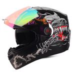 Steelbird SBA-1 Angry Dog ISI Certified Full Face Graphic Helmet for Men and Women with Inner Smoke Sun Shield (Large 600 MM, Glossy Black Grey with Night Vision Rainbow Visor)