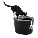 Iris Ohyama Cat Litter Box with Scoop, Up to 7kg, Black/Gray, Top Entry, Cat Litter Tray, Enclosed, For Kitten, High Sided, Hooded, Large, Jumbo, BPA Free, Deep, Easy to Clean, PUNT-530