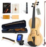 AKLOT Hourglass 4/4 Violin Set: Ergonomic Body, Solid Spruce Top Fiddle, Maple Back, Acoustic Beginner Violin with Hard Case, Lesson Book, Bow, Shoulder Rest, Tuner, Fretboard Stickers, Natural Glossy