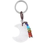 Nupuyai Moon Rock Crystal Stone Keychain with 7 Chakra Beads Tassel Keyrings, Crescent Moon Keyring Bag Charm Hand Charm Lucky Charm Keyrings for Women