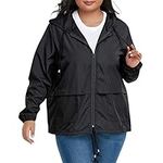 American Trends Women Plus Size Light RainCoat Jackets Packable Hooded Waterproof Windbreaker for Women, A Black, 3X-Large