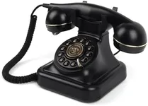 MCHEETA Rotary Phone, Old Desk Phones, Retro Landline Telephone, Classic Vintage Push Button Telephone with Redial Function for Home Office Hotel School, Black