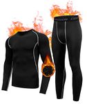 Holure Men's Sports Thermal Underwear Fleece Lined Top and Bottom Compression Winter Base Layer Set Black XL