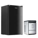 Upstreman 3.2 Cu.Ft Mini Fridge BR321 and Nugget Ice Maker Countertop X90, Refrigerator with Freezer, Single Door, Pebble Ice Maker Machine with Self-Cleaning, Max 33Lbs/Day for Dorm, Home, Office