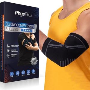 PhysFlex Elbow Brace 2 Pack for Tennis & Golfer's Elbow Pain Relief - Elbow Compression Sleeve for Weightlifting, Workout, Fitness, Arthritis, Bursitis - Tendonitis Elbow Brace for Men & Women