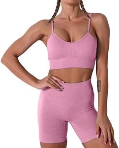 Women Seamless Yoga Set 2 Piece Workout Sport Bra with High Waist Shorts Legging Outfit Tracksuit.JNINTH, Purple, Small