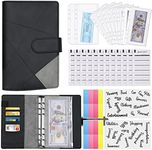 Leather Budget Binder,Money Organizer for Cash,Budget Planner for Saving Money,Cash Envelopes for Budgeting,Money Saving Binder,Black