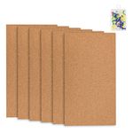 6 Pack Cork Bulletin Board,1/2" Thick Cork Boards Frameless Cork Tiles,Self-Adhesive Corkboards Wall Decor Cork Board Tiles with 50 PCS Pushpins for Office, School and Home(17 x 8 Inch)