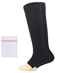 360 RELIEF Compression Socks for Women & Men - Open Toe Graduated Stockings Support for Travel, Running, Nurses, Flight, Maternity, Pregnancy | L/XL, Black with Mesh Laundry Bag |