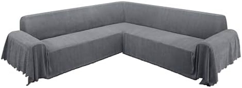 ALIECOM Corner Sectional Couch Covers L Shape Sofa Cover with Tassel Chenille Soft Thick U Shaped Sectional Slipcovers Washable Furniture Protector for Pets Dogs Cats (Grey, 91x275 Inch)