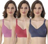 LUZWE Women Cotton Non-Padded Non-Wired Everyday Regular Wear C Cup Multicolor Bra Pack of 3 36C