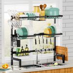 Over The Sink Dish Drying Rack,Expandable Length 3-Tier Large Stainless Steel Over The Sink Dish Rack with 6 Baskets, Utensil Holder Dish Drainers for Kitchen Counter