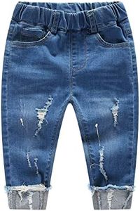Kidscool Space Baby Ripped Jean,Toddler Elastic Waist Distressed Denim Pants,Light Blue,3-4 Years