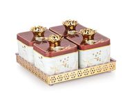 Nabhya Plastic Sparkle 4Pc 360 Revolving Airtight Dry Fruit Containers Set With Lid & Serving Tray, Dry Fruit Box For Serving Sweets,Candy, Pickle, Mukhwas (Pack Of 4) (White), Beige