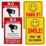 4 Packs Video Surveillance Sign,12"x8"Private Property No Trespassing Sign+Smile You’re on Camera Sign UV Protected Security Camera Sign for Home