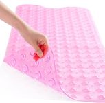 ADOV Bath Mat Non Slip, Anti-Bacterial Bathtub Shower Safety Anti Mould Mats, 200 Strong Suction Cups and Drain Holes, 100 x 40 cm Extra Long Mildew Resistant Machine Washable Kids Mat (Pink)