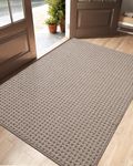 DEXI Front Door Mat Indoor Large 48x72, Non Slip Absorbent Entrance Rug for Dirt Trapper, Thin Low Profile Washable Inside Doormat with Waterproof Rubber Back, Light Taupe