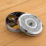 ShCraft Design Stainless Steel Metal Designer Embossed Work Heavy Duty Condiment Spice Storage Dabba Container Handcrafted Box - 600 G, Silver