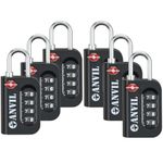 ANVIL TSA Approved Luggage Lock - 4 Digit Combination, 10,000 Combinations, Easy-Read Password Window, Travel Lock for Suitcases, Backpacks, Gym & Student Lockers, Baggage, BLACK 6 PACK, Compact