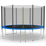 GALACTICA 12FT Round Trampoline Set Outdoor Garden Safety Net Enclosure Spring Jump Mat Padding Ladder GT-TS-03 Blue