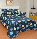 Nivasam 6 Piece Cotton Comforter Set King Size Double Bed with 1 Reversible Ac Comforter Dohar 1 Flat Bedsheet, Two King Quilted Pillow Covers & 2 Cushions with Fillers (90X100) (D12), 300 TC,Blue