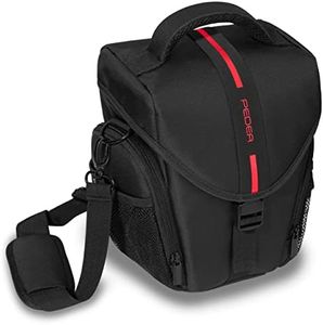 PEDEA Essex DSLR Camera Case for SLR Cameras with Waterproof Rain Cover Strap and Accessory Compartments Size L Black/Red