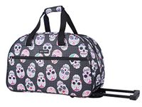 Betsey Johnson Luggage Designer Pattern Suitcase Wheeled Duffel Carry On Bag (Paris Love) (One Size, Skull Party)