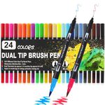 Wynhard Brush Pen Set Sketch Pen Set Drawing Pen Dual Tip Brush Pens Markers for Drawing Brush Pens 24 Shades Art Markers Set Fineliner Color Pens Water Based Marker for Calligraphy Drawing Sketching