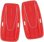 Superio Toboggan Snow Sleds for Kids and Adults, 35" Long (2 Pack) Plastic Sled with 2 Handles and a Pull Rope, Winter Snow Fun(Red)