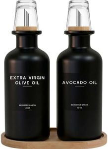 Black Glass Olive Oil Dispenser Bottle for Kitchen by Brighter Barns - Oil and Vinegar Dispenser, Soy Sauce Bottle - Farmhouse Kitchen Decor for Restaurant, Cafe, Hotel, Coffee Bar Accessories (Black)