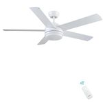 CJOY Ceiling Fans with Two Colour Blades, 52 inch Fan Light Ceiling Dimmable, Reversible Ceiling Fan 5 Blades for Bedroom, 3 Speeds, Timer, White + Woodgrain