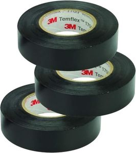 3M Temflex Vinyl Electrical Tape, 1700, 3/4 in x 60 ft, Black 1.5core (3-Roll)