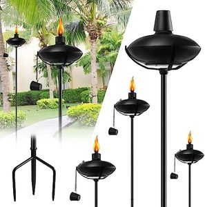 FAN-Torches 6 Pack Home Garden Torch, Outdoor Metal Torch Garden Décor,55-Inch Upgraded Citronella Torches with 3-Prong Grounded Stake, Metal Light Torches for Party Patio Pathway (More Stable)